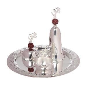 Silver Polished Brass Pooja Thali Set, Style : Royal, Feature : Attractive Pattern, Durable, Fine Finished