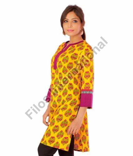 Stitched Half Sleeve Cotton Ladies Printed Kurti