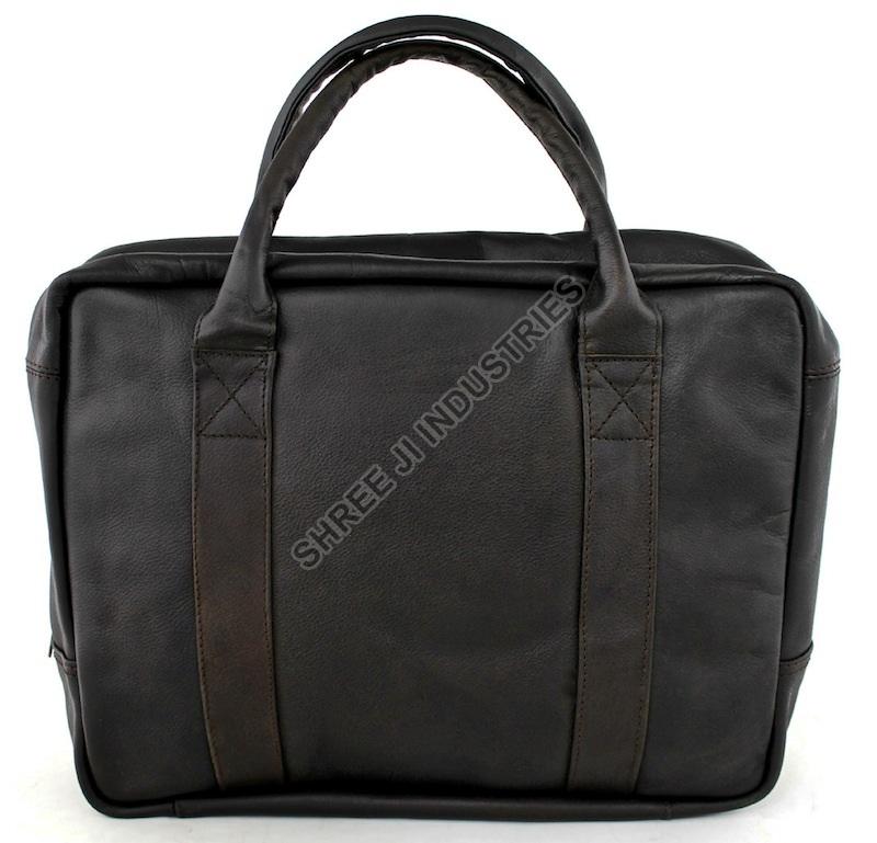 Plain Black Leather Laptop Bag