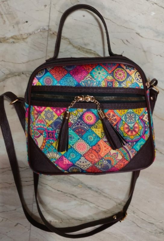 Mulit Colour Rectangular Canvas Ladies Shoulder Bag