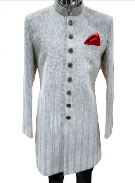 Mirror Work Fabric White Sequenced Indo-Western Sherwani